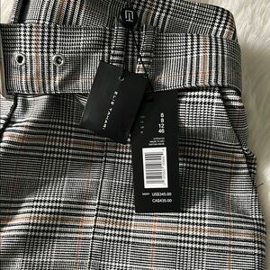 Elie Tahari Black and White Checkered Pants with Orange Accents